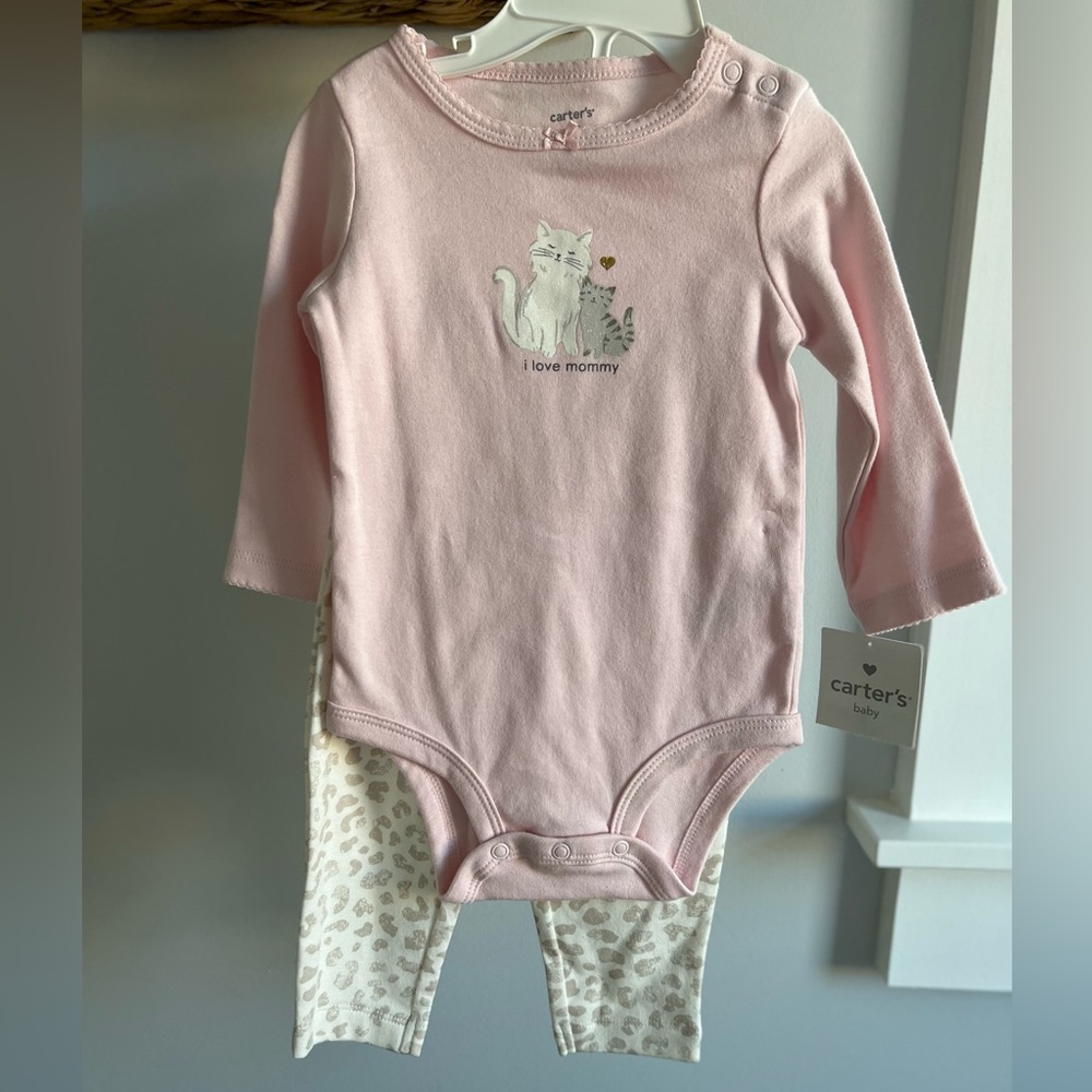 Pink “I love mommy” set for 12 m girl. 72-78 cm. 2 piece set.